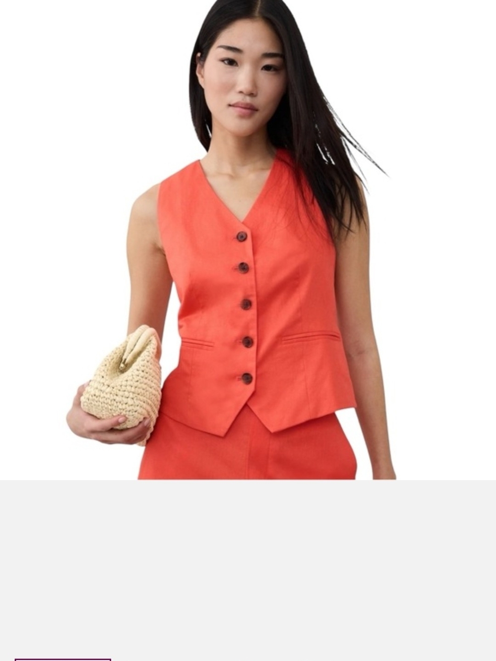 Banana Republic Sleeveless V-Neck Button Front Vest in Orange